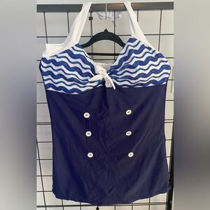 Plus Size Vintage Style Navy and White One Piece Bathing Suit NWT
